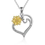 You are My Sunshine Cat Jewelry for Women Sterling Silver Cat Sunflower Heart-Shaped Necklace Gifts for Girls Mom Daughter Sister
