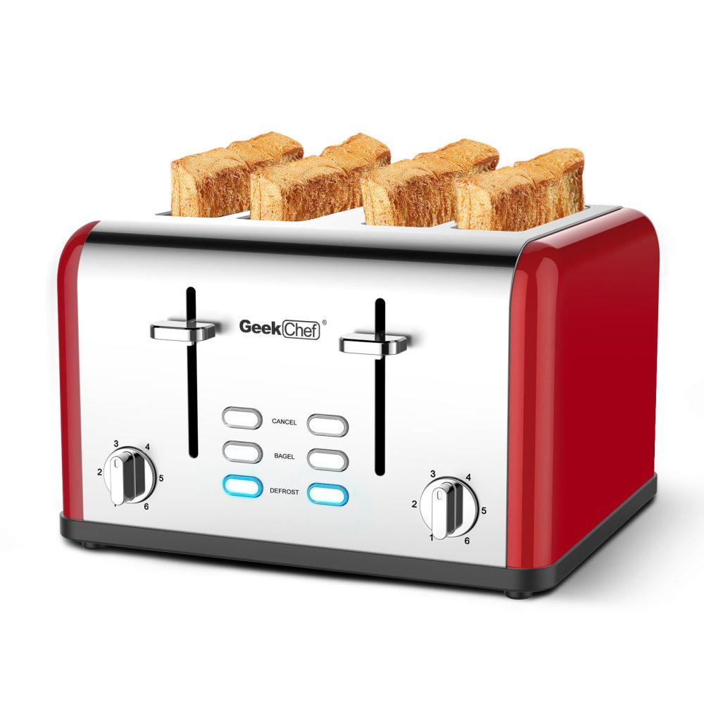 Toaster 4 Slices, Geek Chef Stainless Steel Extra-wide Slot Toaster, Dual Control Panel With Bagel,defrost ,cancel,Function,prohibition Of Listing On Amazon - Image 2
