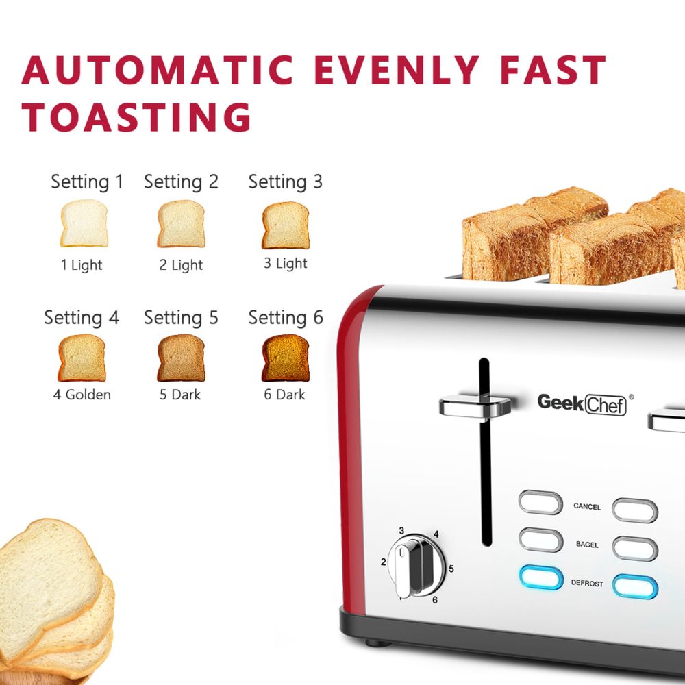 Toaster 4 Slices, Geek Chef Stainless Steel Extra-wide Slot Toaster, Dual Control Panel With Bagel,defrost ,cancel,Function,prohibition Of Listing On Amazon - Image 10