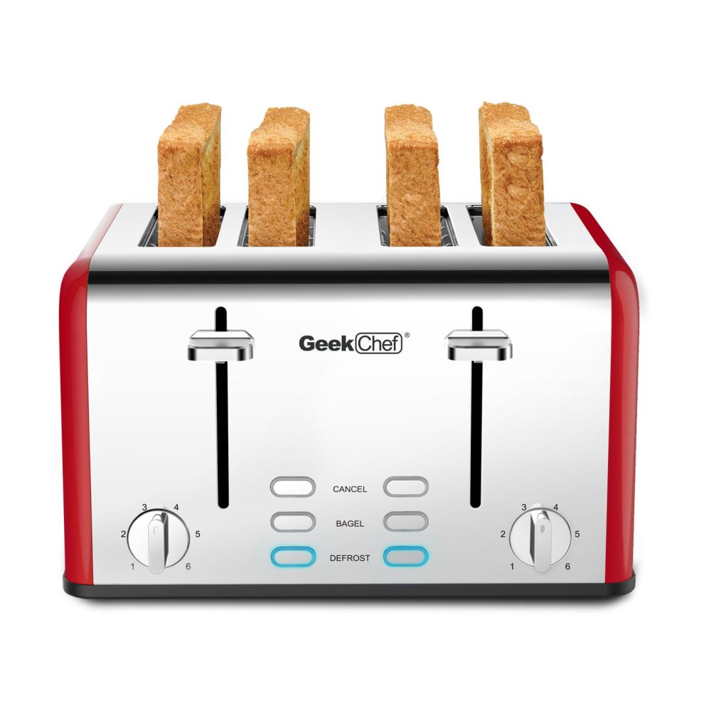 Toaster 4 Slices, Geek Chef Stainless Steel Extra-wide Slot Toaster, Dual Control Panel With Bagel,defrost ,cancel,Function,prohibition Of Listing On Amazon - Image 1