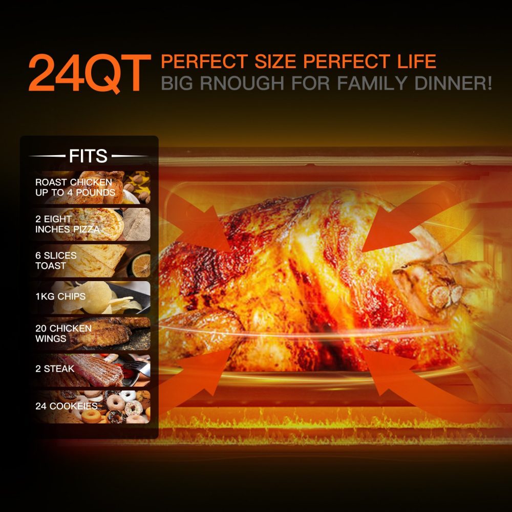 Prohibit Amazon sales. Air Fryer Toaster Oven 24 Quart - 7-In-1 Convection Oven with Air Fry, Roast, Toast, Broil & Bake Function  for Countertop - Kitchen Appliances for Cooking Chicken, Steak & Pizz - Image 15