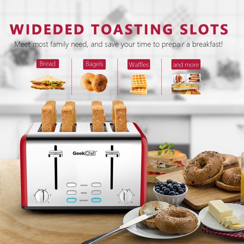 Toaster 4 Slices, Geek Chef Stainless Steel Extra-wide Slot Toaster, Dual Control Panel With Bagel,defrost ,cancel,Function,prohibition Of Listing On Amazon - Image 8
